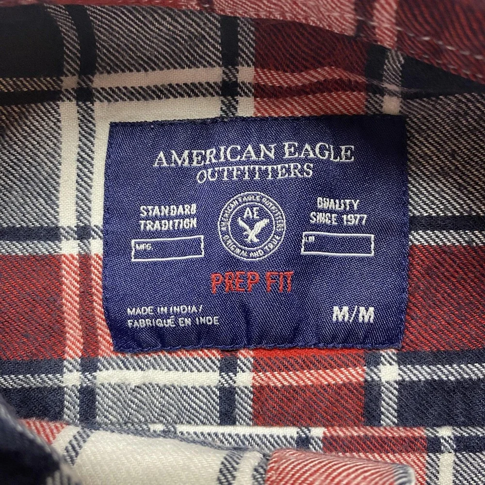 American Eagle Shirt Mens Medium Plaid Button Down Prep Fit‎ Casual Preppy